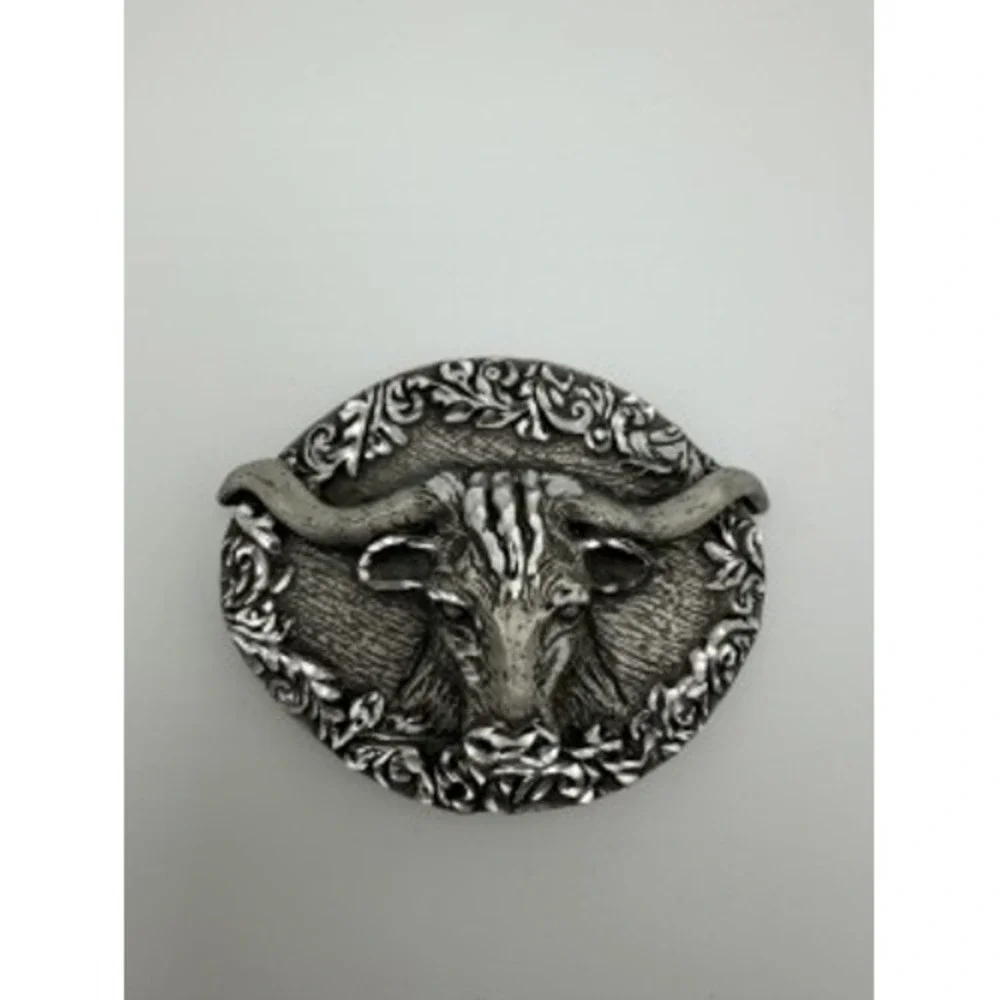 Ege Vintage‎ Silver-Tone Longhorn Bull Belt Buckle